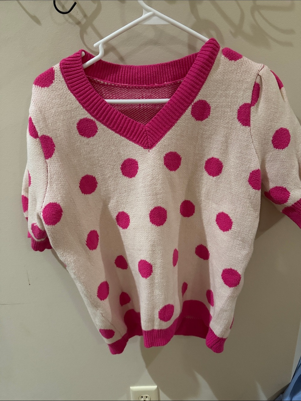 Pink Dot Cream V-Neck Sweater - Women
